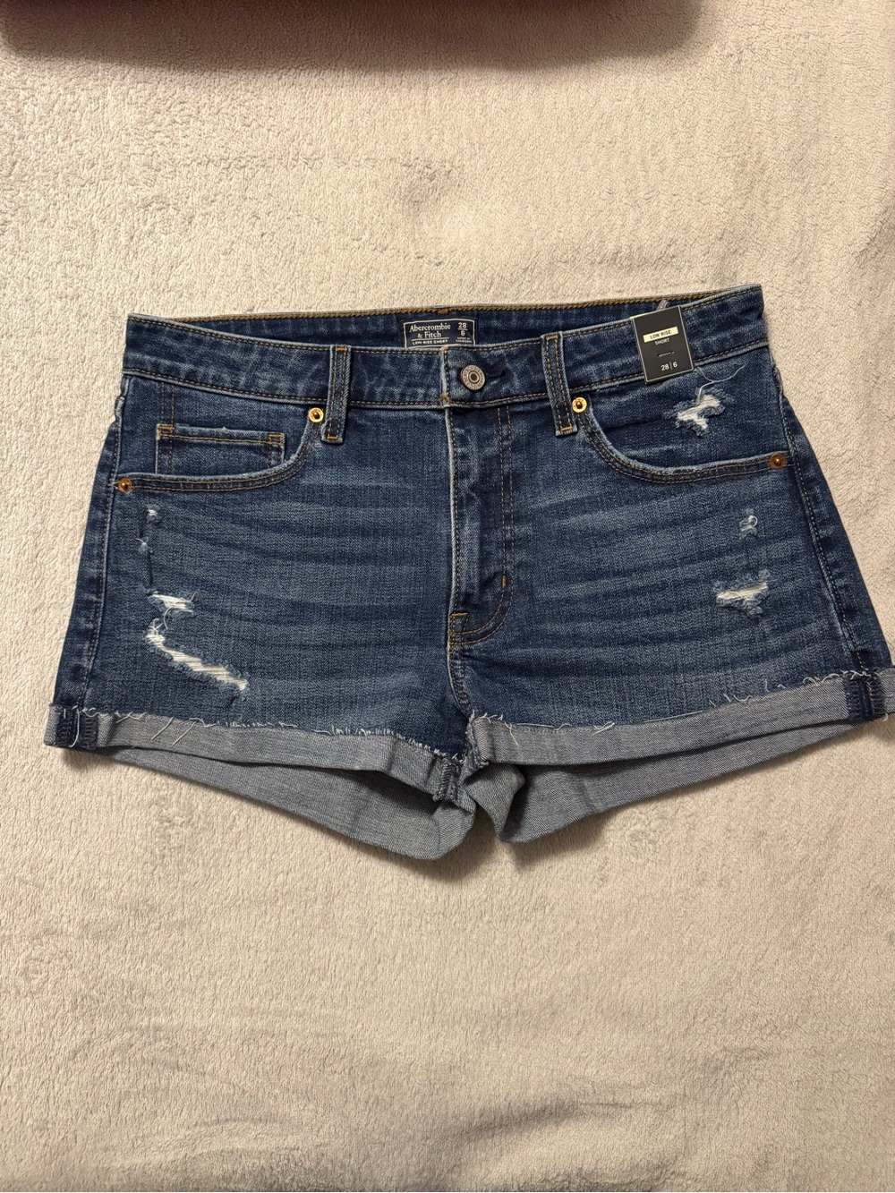 Abercrombie & Fitch Low Rise Shorts in Dark Blue Denim
